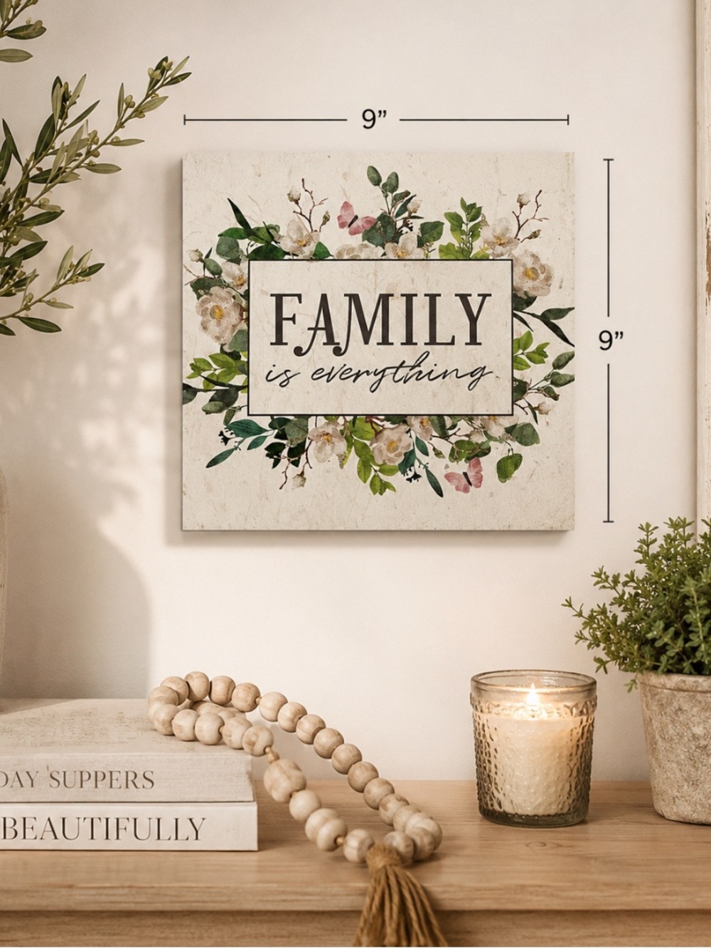 Family is everything floral wall art (wood) 9x9 brand new